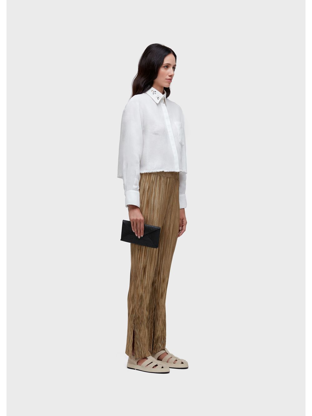 Osklen — Cropped linen crystals long sleeve blouse