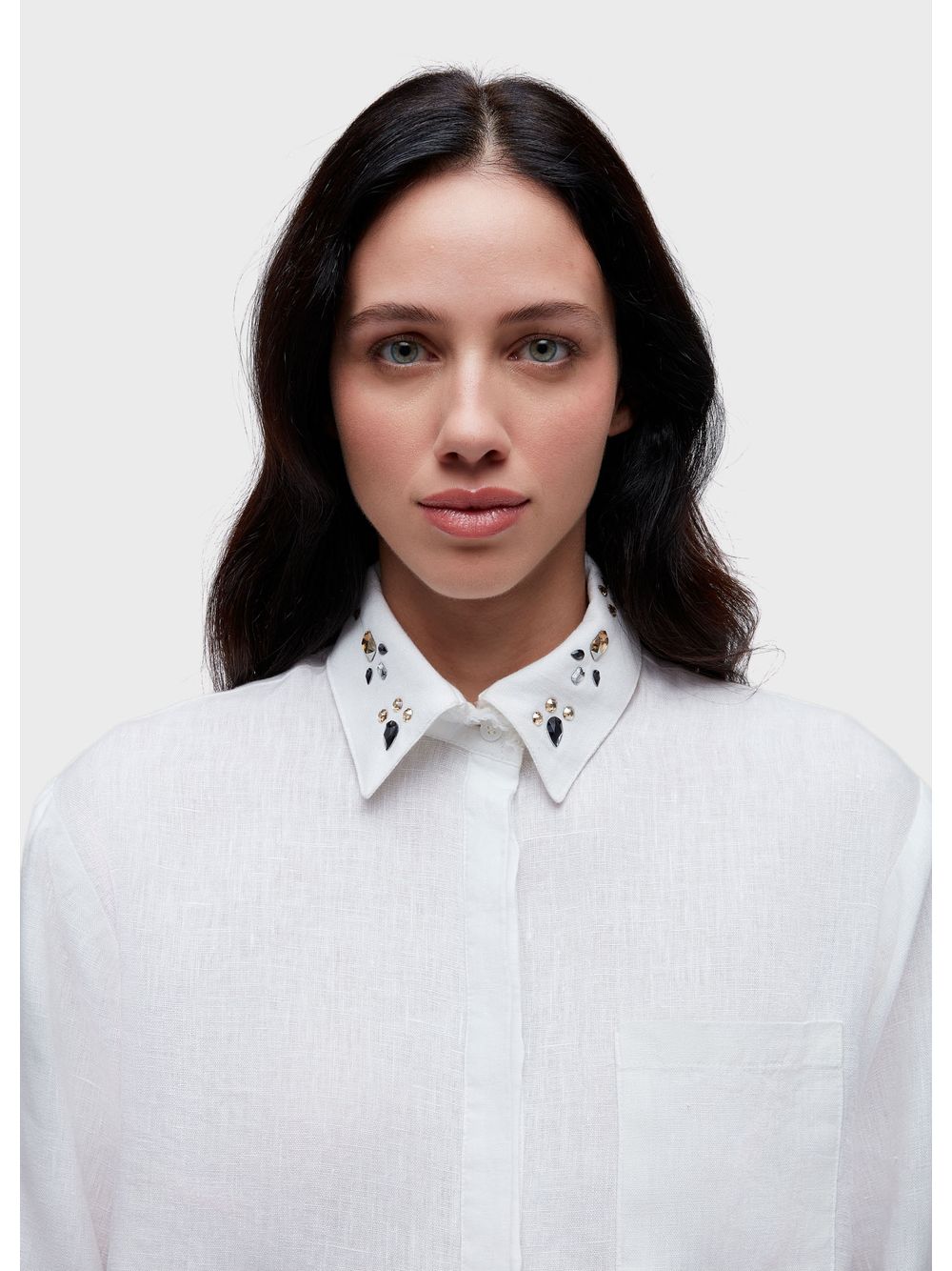 Osklen — Cropped linen crystals long sleeve blouse