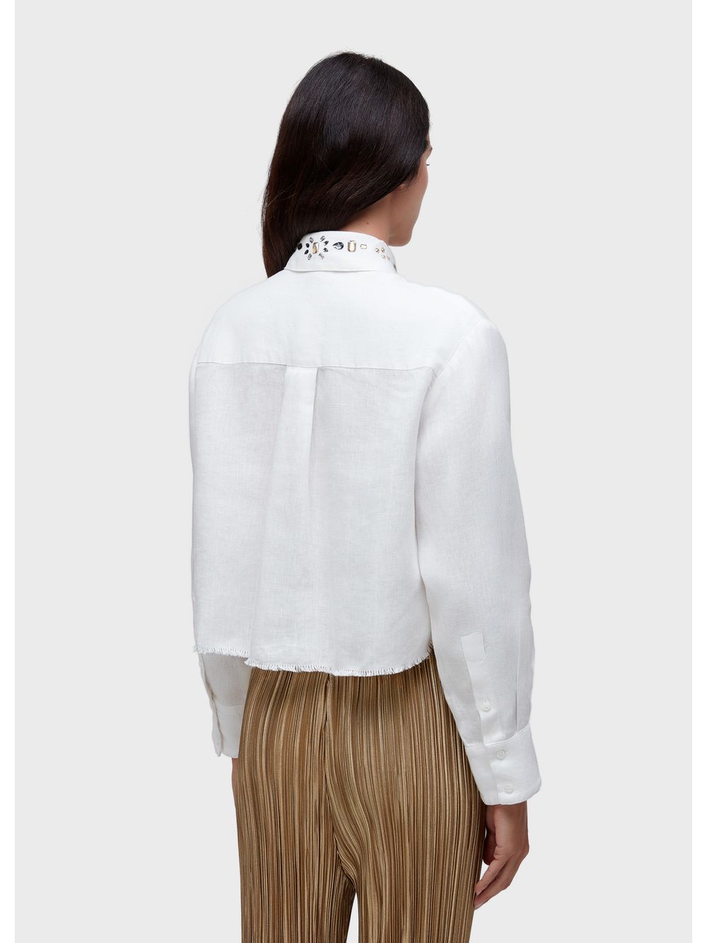 Osklen — Cropped linen crystals long sleeve blouse