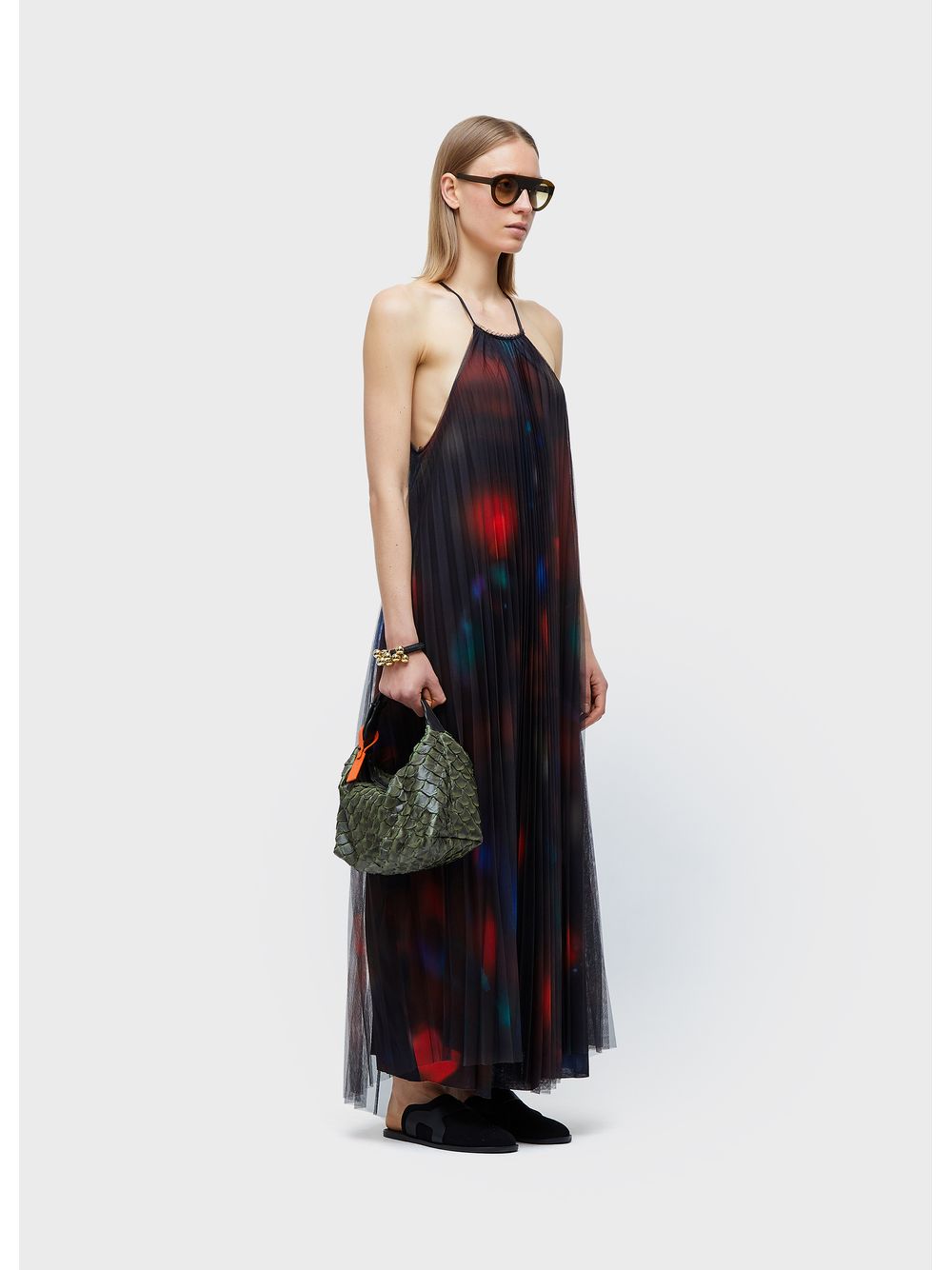 Osklen — Pleated tulle rose blur long dress